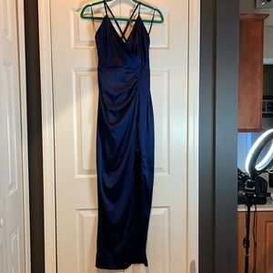 Long satin dress with high slit